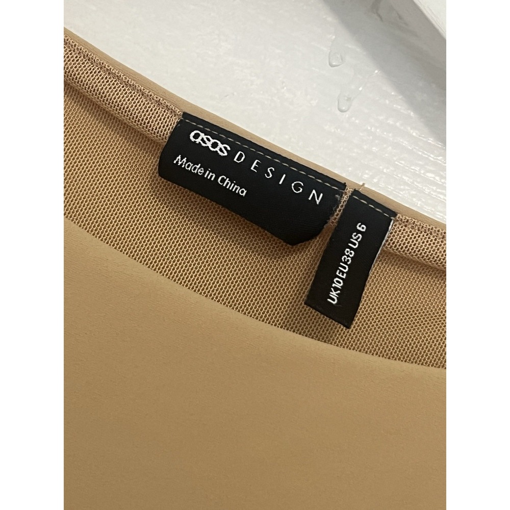 ASOS Beige Sculpting Thong Bodysuit High Neck Sleek Minimalist Beach Party US 6 - Picture 4 of 7